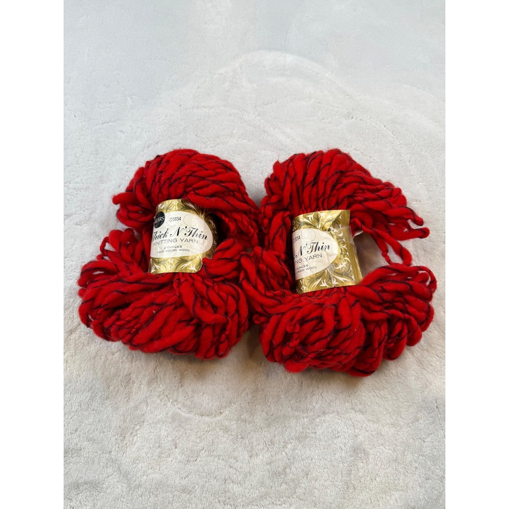 Sears Thick N Thin Knitting Yarn Red Black 100 Virgin Wool 2 Oz Skeins Set